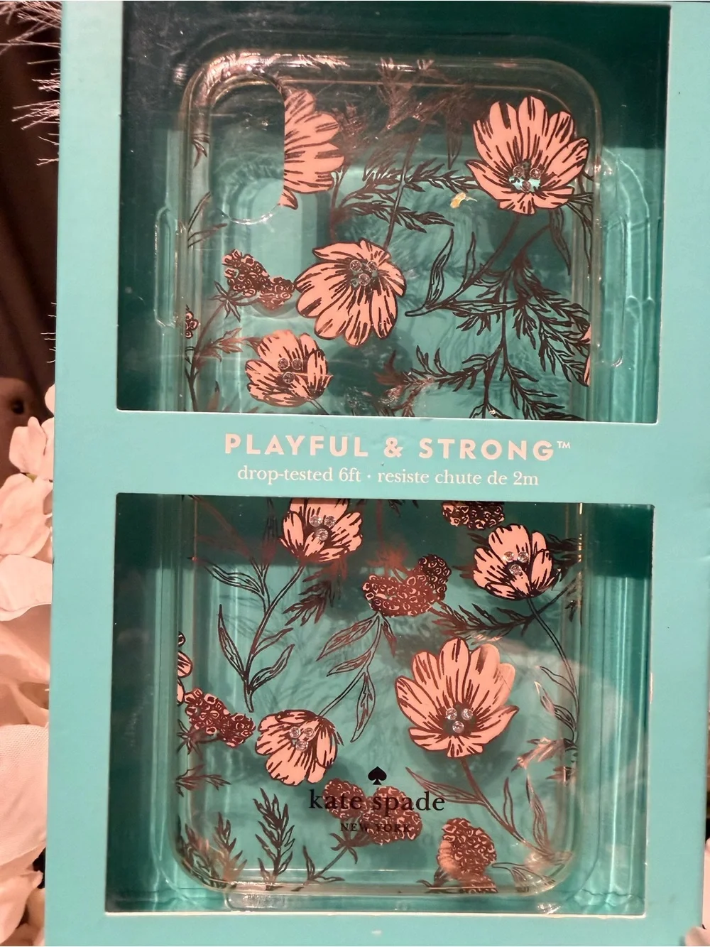 Kate Spade Clear Floral iPhone XS Max Hardshell Case Pink Flowers. Case is clear